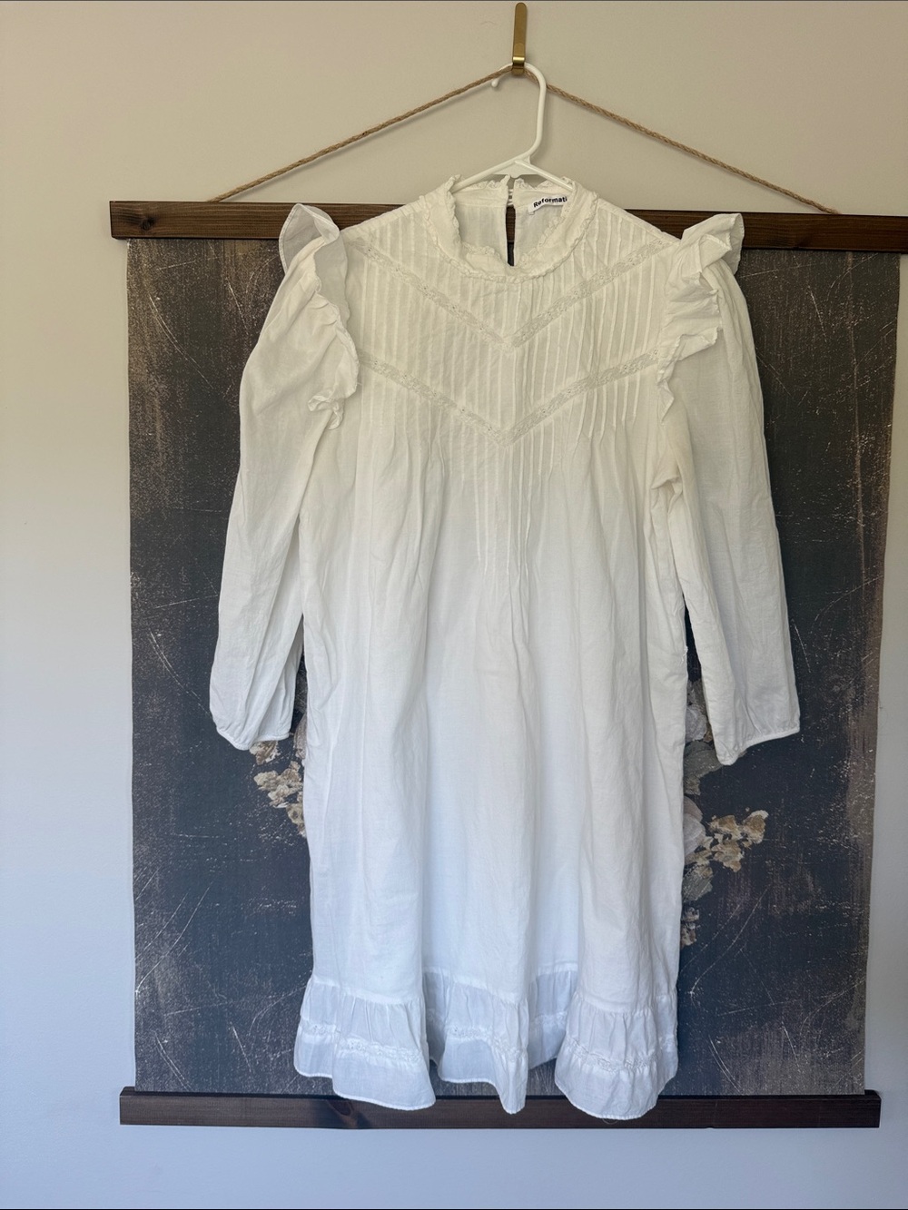 Reformation Dinah White Ruffle High-Neck dress women’s 12 * - Picture 2 of 11